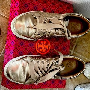 Tory Burch gold shoes